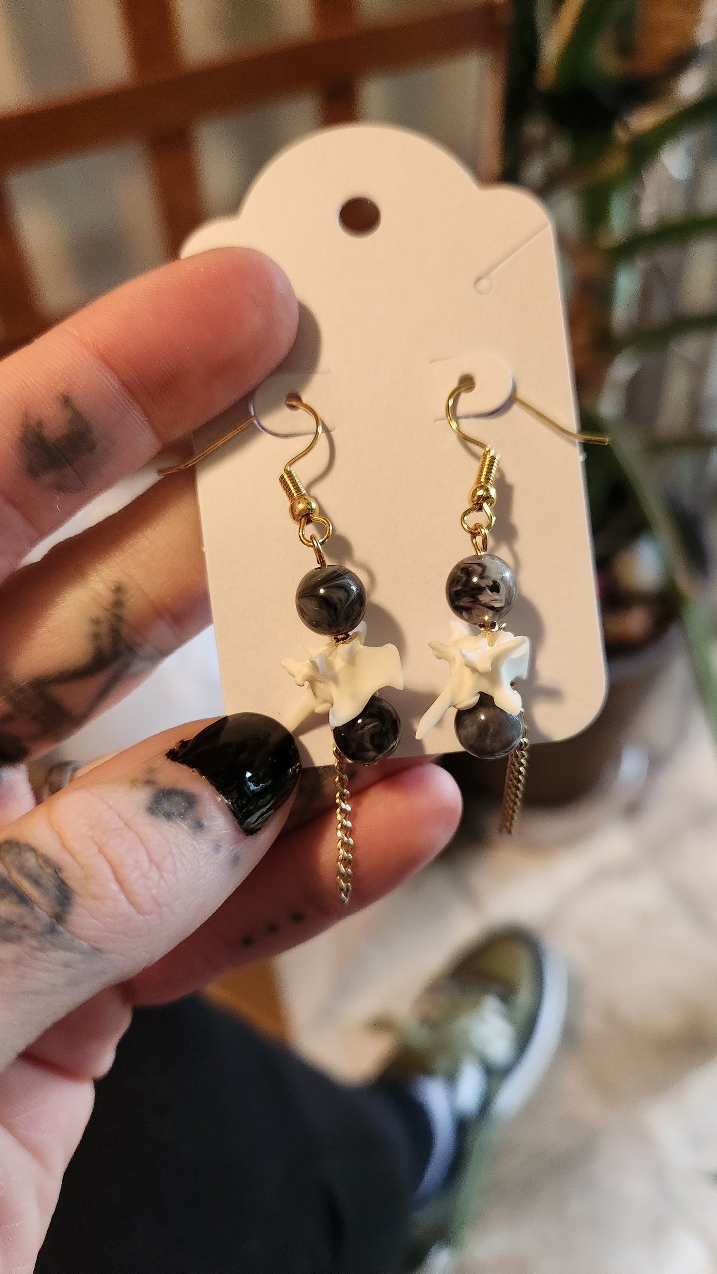 Bone and stone ear rings