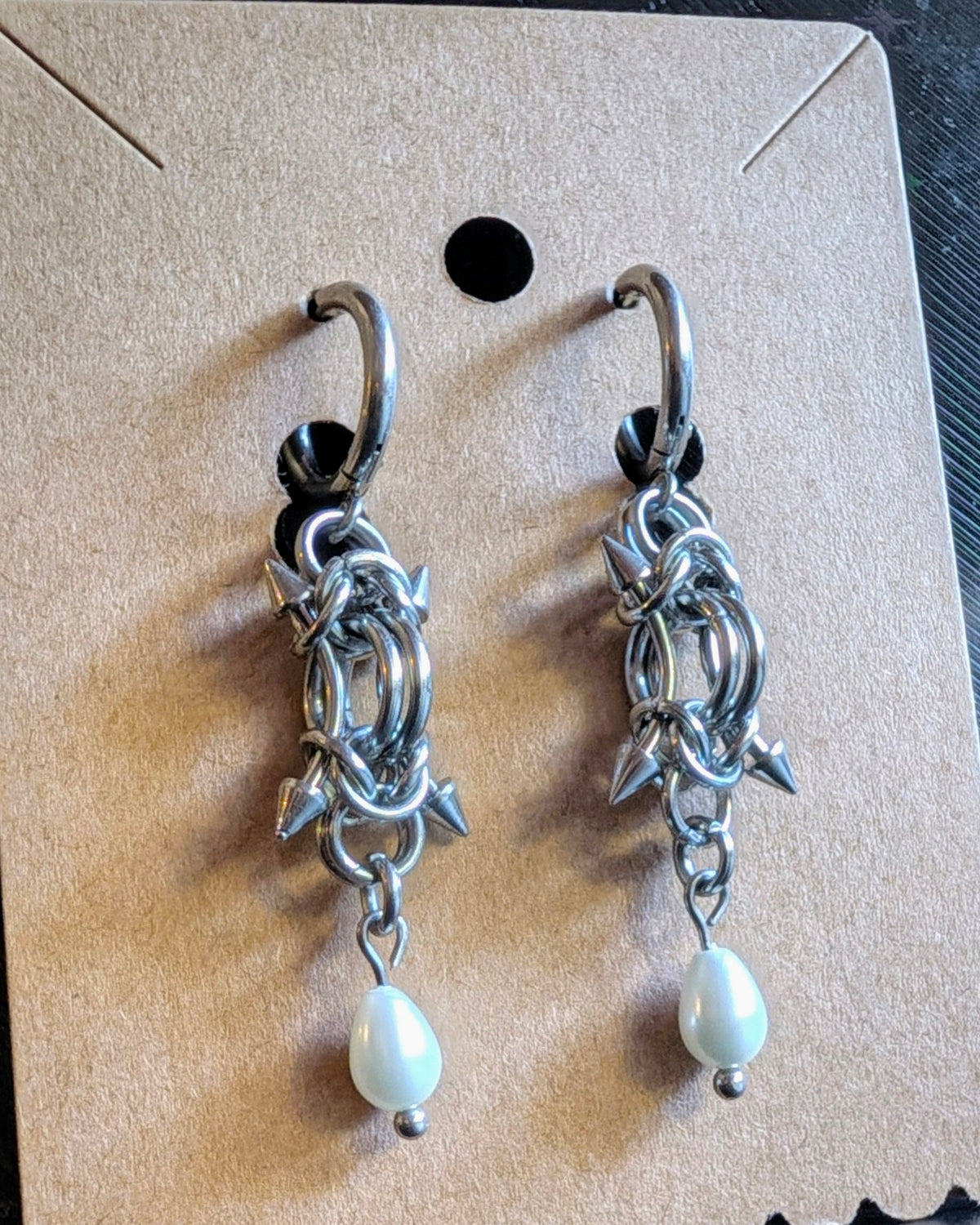 Spike and pearl hoop earrings