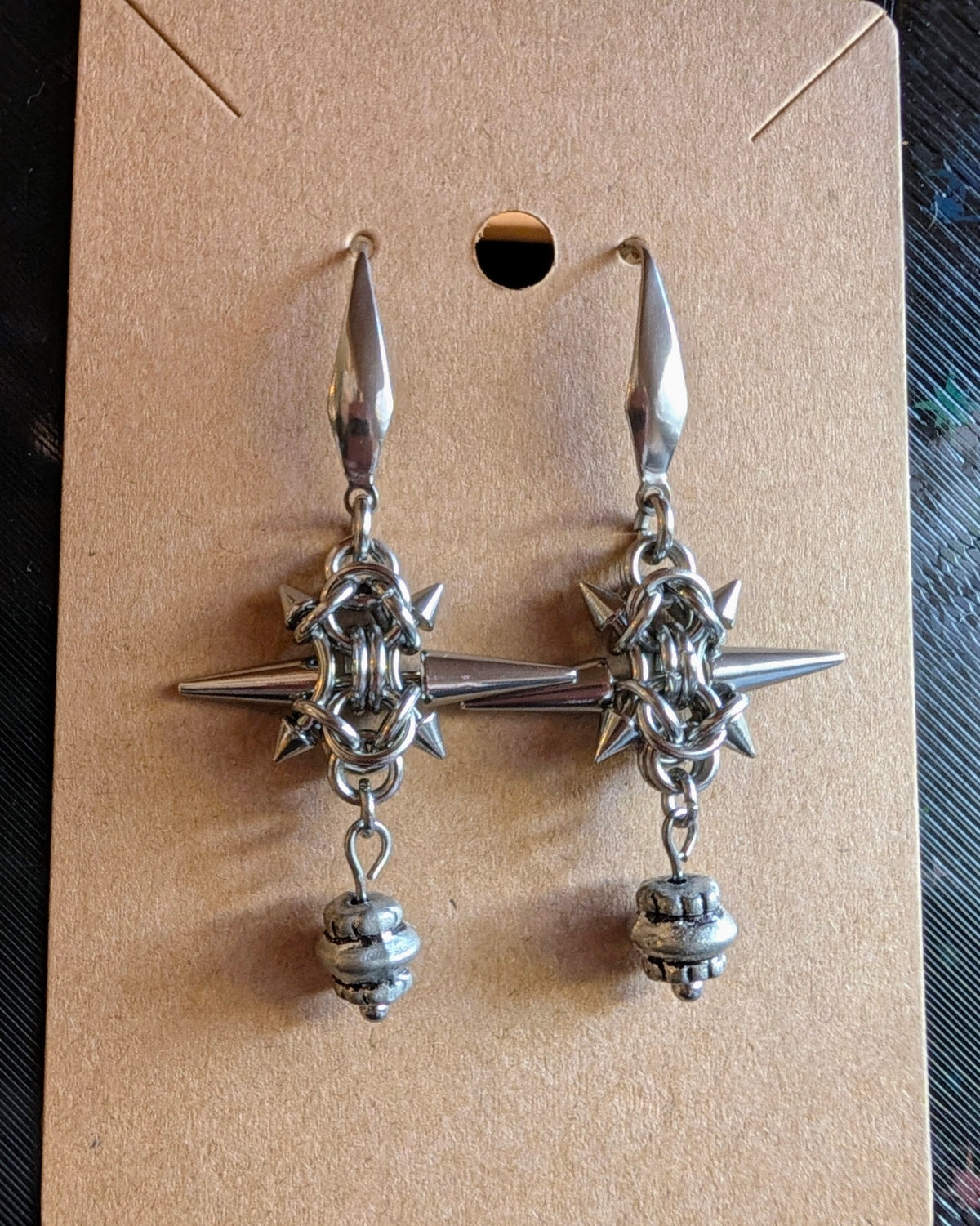 Spike and charm hook earrings