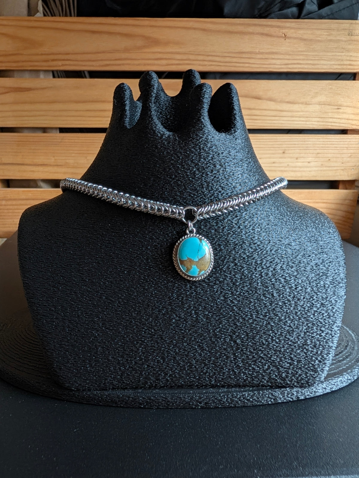 Sterling silver and turquoise pendant and micro chain 20inch necklace