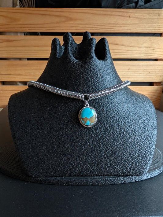 Sterling silver and turquoise pendant and micro chain 20inch necklace